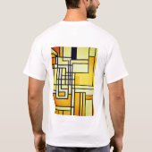 黄色パターン付き正方形の線デザイン- Tシャツ (裏面)