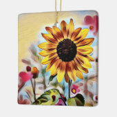 黄色パーソナライズされたかわいらしのヒマワリ セラミックオーナメント (左)