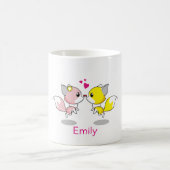 黄色パーソナライズされたとピンクの可愛いキツネとハート コーヒーマグカップ (中央)