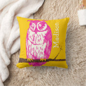 黄色パーソナライズされたとピンクの赤ちゃん女の子ヴィンテージフクロウ クッション (ブランケット)