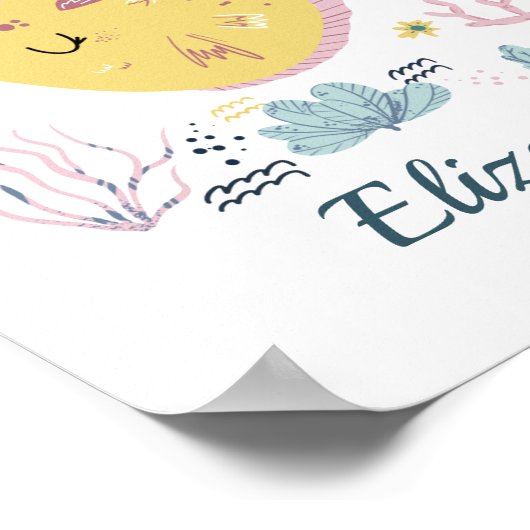 黄色パーソナライズされたとピンクの魚の海生活海 ポスター (角)