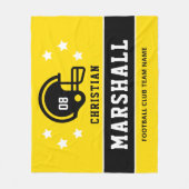 黄色パーソナライズされたと黒のサッカー選手の名前 フリースブランケット (正面)