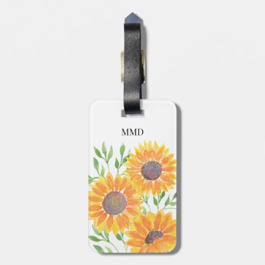 黄色パーソナライズされたのひまわり  ラゲッジタグ (裏面縦)
