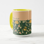 黄色パーソナライズされたのフローラエレガントハンドルコーヒー マグカップ (正面左)