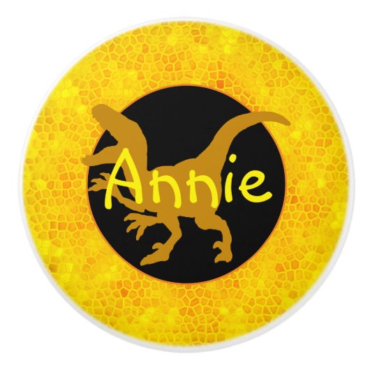 黄色パーソナライズされたの恐竜の隠れ家 セラミックノブ (正面)