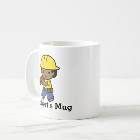 黄色パーソナライズされたの懸命帽子のビルダーボーイ コーヒーマグカップ (正面左)