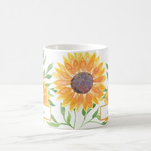 黄色パーソナライズされたひまわり模様コーヒーマグ コーヒーマグカップ (中央)