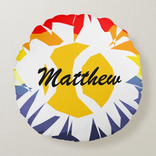 黄色パーソナライズされたカッコいいテニスボール名前をカスタムする ラウンドクッション (正面)