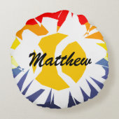 黄色パーソナライズされたカッコいいテニスボール名前をカスタムする ラウンドクッション (裏面)