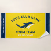 黄色パーソナライズされたネイビースイムチーム泳ぐ人名 ビーチタオル (正面)
