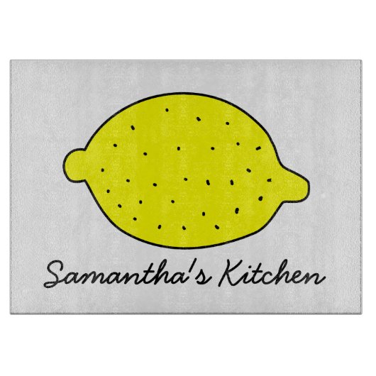 黄色パーソナライズされたレモンのガラス切り板 カッティングボード (正面)