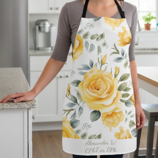 黄色パーソナライズされたローズ&RX薬局 エプロン