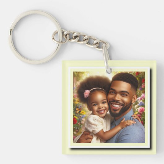 黄色パーソナライズされた枠の2枚の写真 キーホルダー (正面)