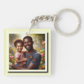 黄色パーソナライズされた枠の2枚の写真 キーホルダー (裏面)