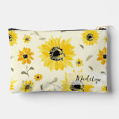 黄色パーソナライズされた水色ひまわり模様 アクセサリーポーチ (裏面)