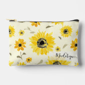 黄色パーソナライズされた水色ひまわり模様 アクセサリーポーチ (正面)