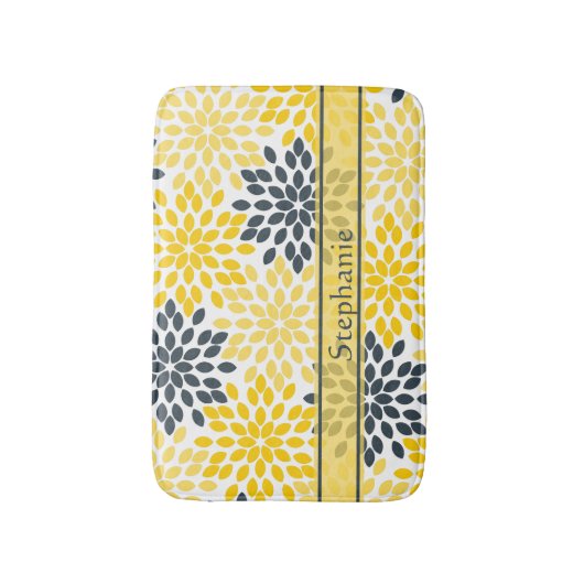 黄色パーソナライズされた灰色の炭モダンフローラ バスマット (正面縦)