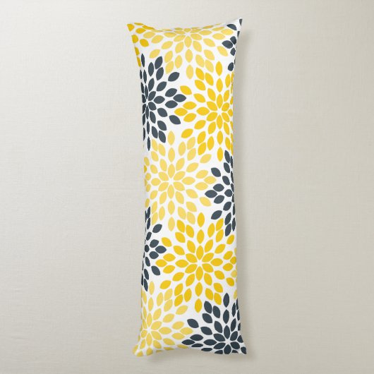 黄色パーソナライズされた灰色の炭モダンフローラ ボディピロー (裏面 (縦))