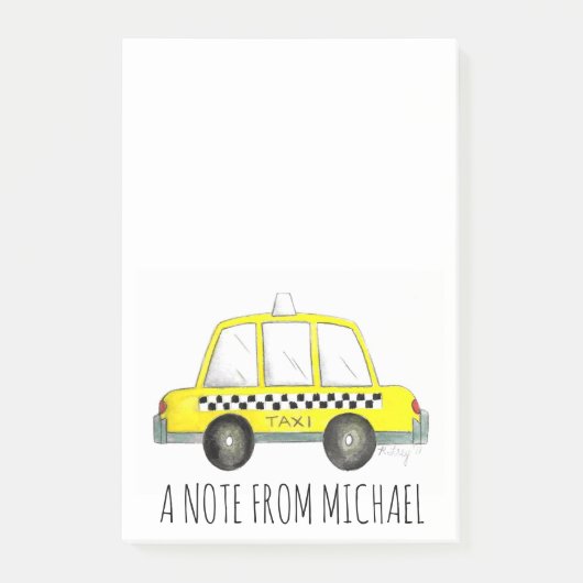 黄色パーソナライズされたNYCタ市松模様にクシーCabポスト ポストイット (正面)