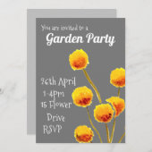 黄色ビリー・ボタン花のガーデンパーティー機能 招待状 (正面/裏面)