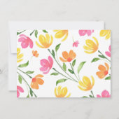 黄色ピンクのオレンジ色の水の色フローラ茎のパターン サンキューカード (裏面)