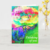 黄色ピンクの抽象芸術ポピー抽象芸術の水色 カード (黄色い花)