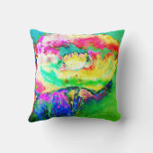 黄色ピンクの抽象芸術ポピー抽象芸術の水色 クッション (裏面)