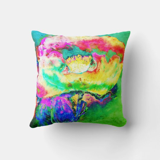 黄色ピンクの抽象芸術ポピー抽象芸術の水色 クッション (裏面)