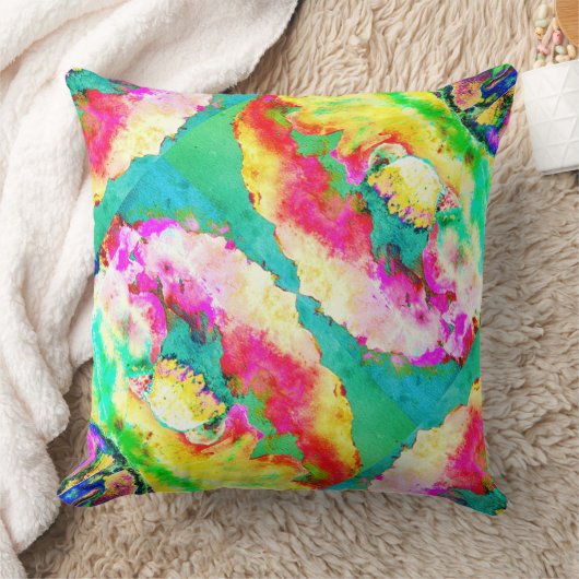 黄色ピンクの抽象芸術ポピー抽象芸術の水色 クッション (ブランケット)