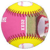 黄色ピンクチーム名選手番号写真 ソフトボール (正面)