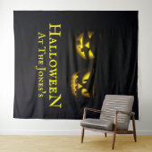 黄色ファンキーパーソナライズされた黒ハロウィーンのカボチャ タペストリー (インサイチュ(横))
