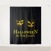 黄色ファンキーパーソナライズされた黒ハロウィーンのカボチャ タペストリー (正面)