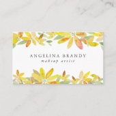 黄色フェミニンの水色花模様 名刺 (正面)