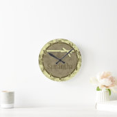 黄色フランスの布製トイルパーソナライズされた時計 ラウンド壁時計 (ホーム)