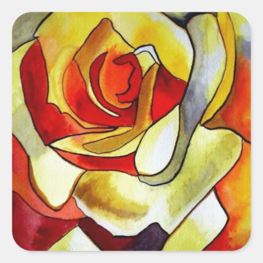 黄色フリーシアの水の色のオリジナルは花 スクエアシール (正面)