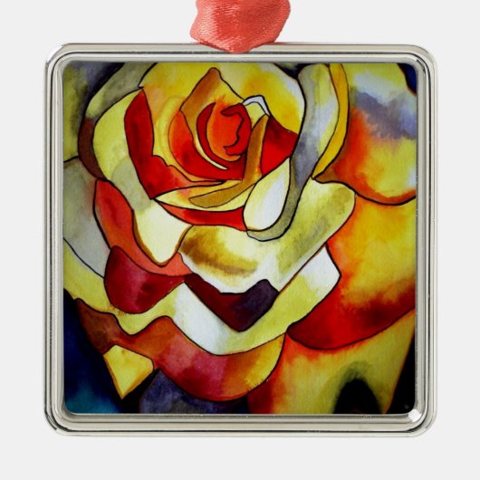 黄色フリーシアの水の色のオリジナルは花 メタルオーナメント (正面)