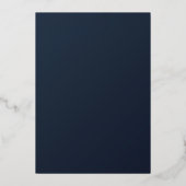 黄色フローラの上品な緑のネイビー結婚ブルー 箔招待状 (裏面)