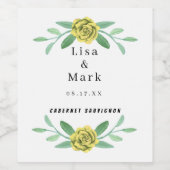 黄色フローラの緑結婚の葉のワインラベル ワインラベル (シングルラベル)