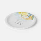 黄色フローラほこりっぽい青い水色結婚の色 ペーパープレート (アングル)