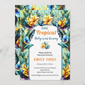 黄色フローラエレガント熱帯アーチベイバシャワー 招待状 (正面/裏面)
