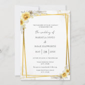 黄色フローラシンプル金ゴールド結婚ズ 招待状 (正面)