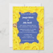 黄色フローラブルーヴィンテージバラQRコード結婚s 招待状 (正面)