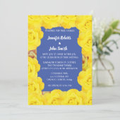 黄色フローラブルーヴィンテージバラQRコード結婚s 招待状 (スタンド正面)