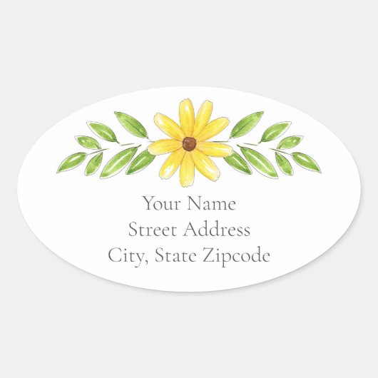 '黄色フローラペンと水彩スワッグ'ラベル 楕円形シール (正面)