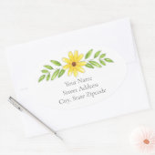 '黄色フローラペンと水彩スワッグ'ラベル 楕円形シール (封筒)