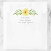 '黄色フローラペンと水彩スワッグ'ラベル 楕円形シール (バッグ)