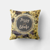 黄色フローラリースの輝パーソナライズされたき クッション (裏面)