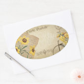 黄色フローラヴィンテージフランスのポストカードスクラップブック 楕円形シール (封筒)