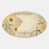 黄色フローラヴィンテージフランスのポストカードスクラップブック 楕円形シール (正面)