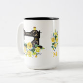 黄色フローラヴィンテージ裁縫機械モノグラム ツートーンマグカップ (正面左)